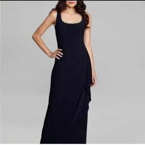 Alex Evenings Draped Column Maxi Wedding Dress Bling Trim Dark Navy Blue Size 12